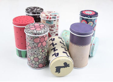 Bidons ronds de biscuit en métal de stratification brillante pour l'emballage de cadeau d'anniversaire de mariage fournisseur